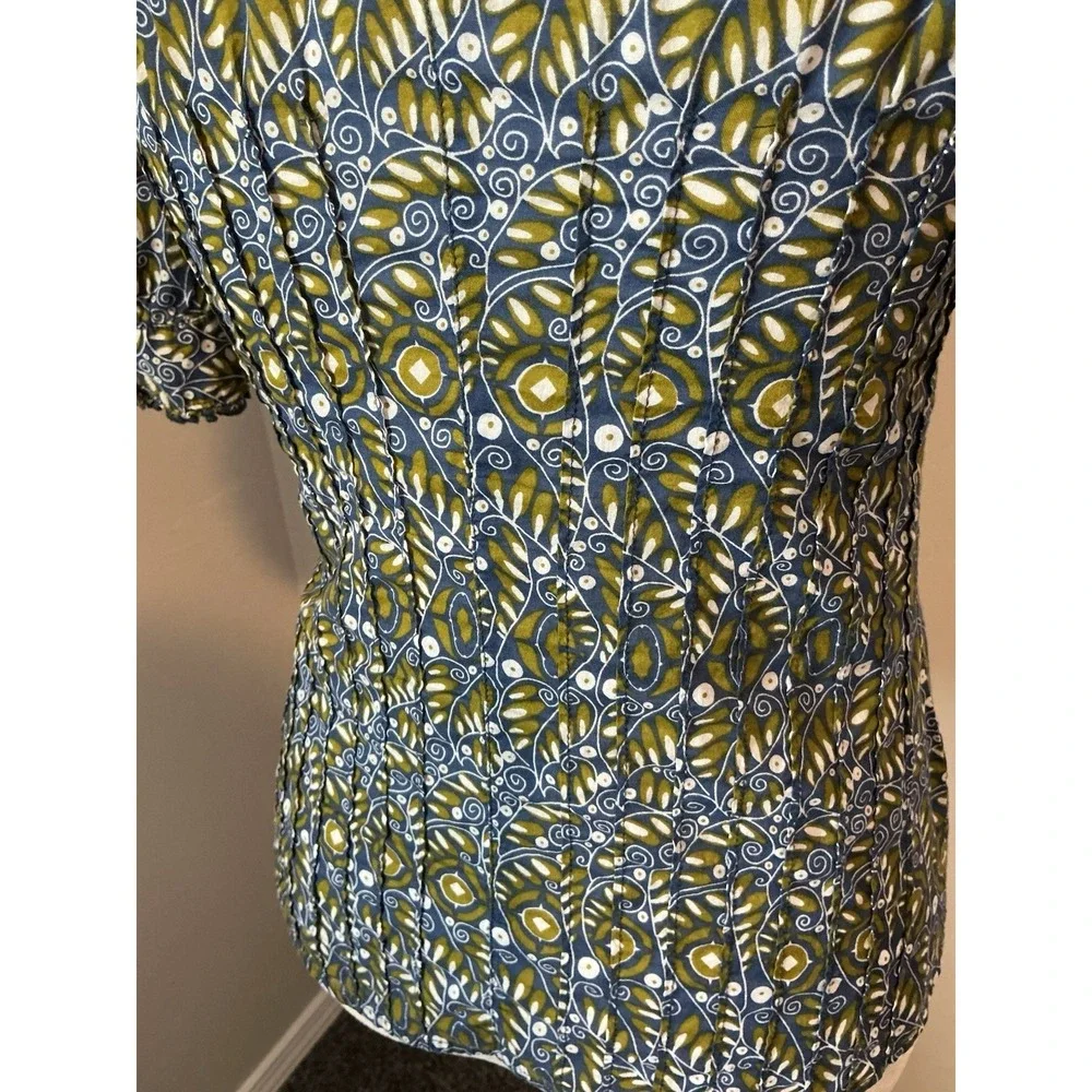 Banana Republic Blue Multi Floral Ruffled Neckline ‎ Pin-tucked Shirt XS